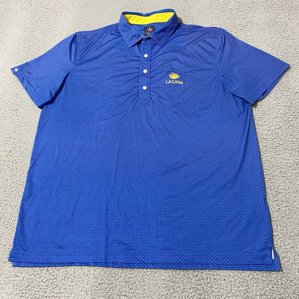 La Cana Golf Course Polo Shirt Donald Ross Sport Mens Large Blue Yellow Active